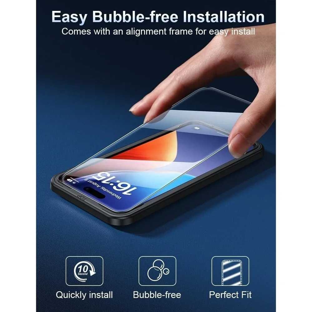 Screen Protector for iPhone 15 Pro[3-Pack] [6.1 Inch] HD Clear Tempered Glass Fi